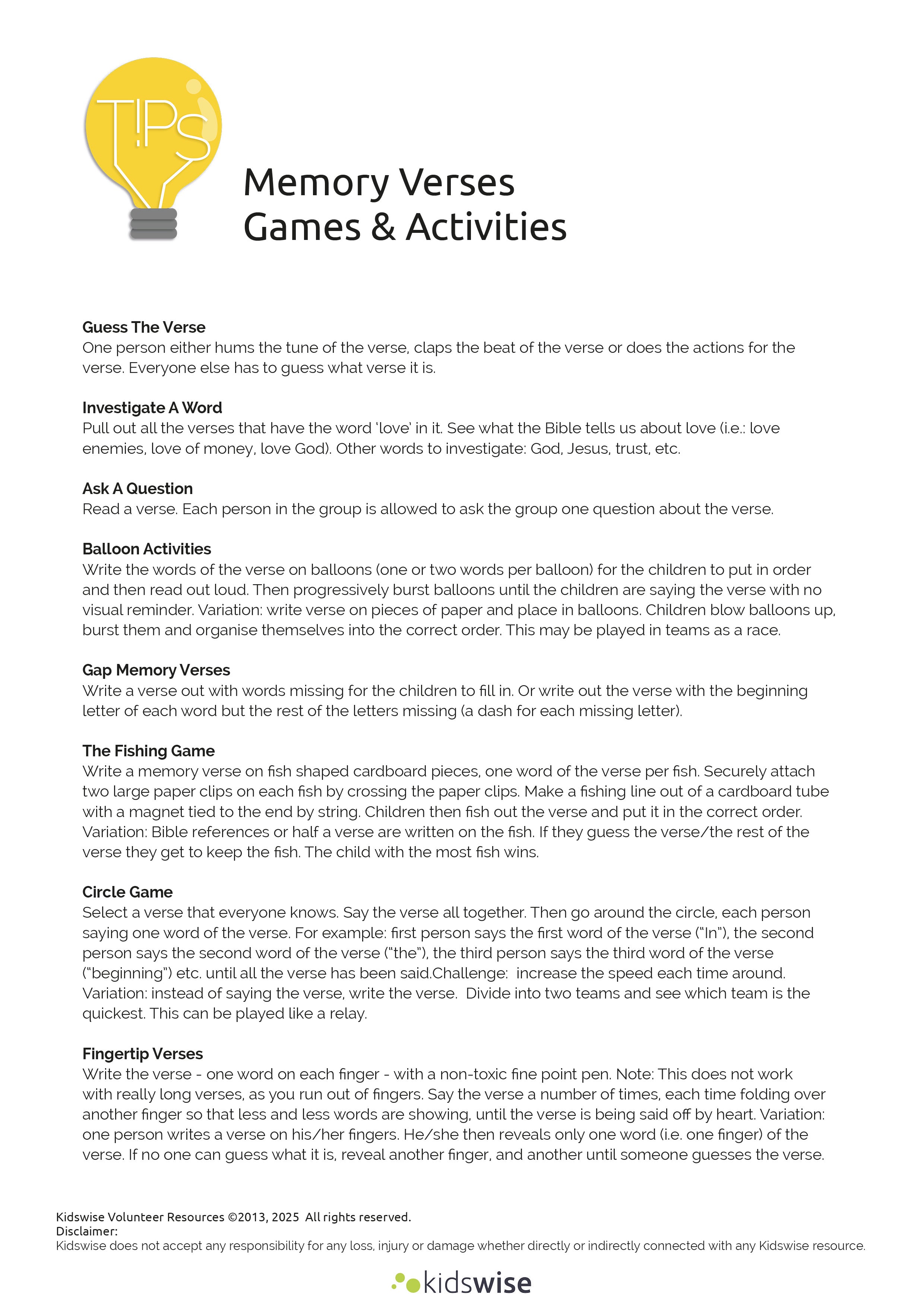 Tips: Memory Verse Games & Activities
